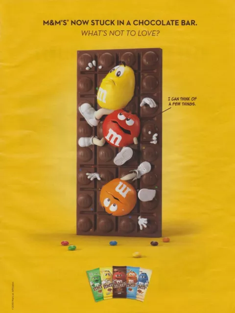 2019 Mars M&M's Candy - "Now Stuck In A Chocolate Bar" - Magazine Print Ad Art