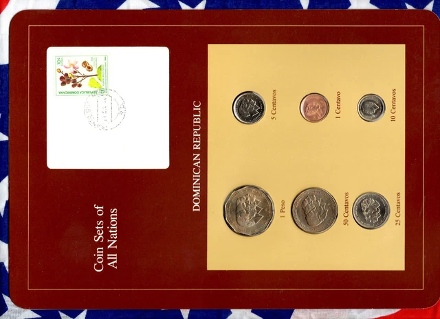 Coin Sets of All Nations Dominican w/card 1984-1987 UNC 1 Peso 1984