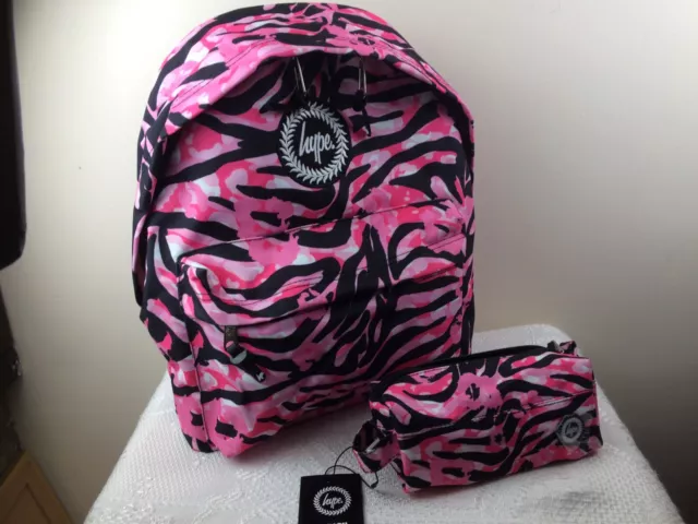 Hype backpack &  matching pencil case pink zebra animal print school college New