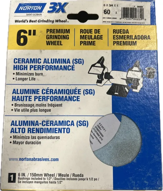 Norton 3X Ceramic Alumina High Performance Grinding Wheel, 6 x 3/4 x 1, 04684