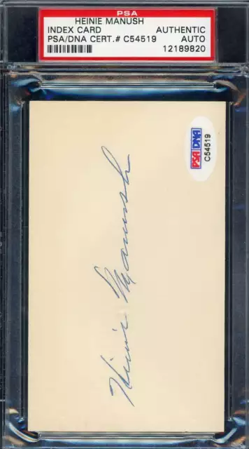 Heinie Manush PSA DNA Coa Signed 3x5 Index Card Autograph