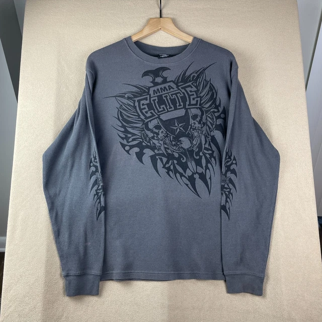 MMA Elite Shirt Mens Extra Large Thermal Black Skull Graphic Y2K Skater Grunge