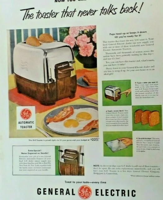 General Electric Automatic Toaster Mag Ad, Engrave Your Name, 1952, #2023