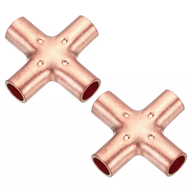 2pcs 1/4 Inch ID Copper Cross Pipe Fitting 4 Way Copper End Feed Equal Connector