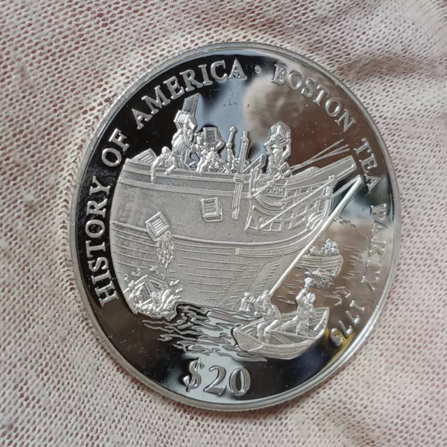 2000 Liberia $20 Proof - 999 Silver Coin - Boston Tea Party - History of America