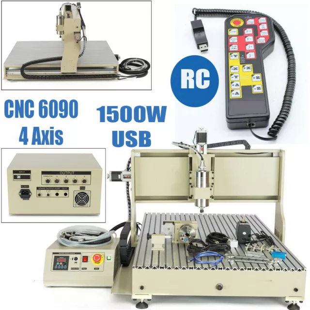 4-Axis 6090 CNC Engraver Router & Remote control Machine VFD USB Port Type 1500W 2