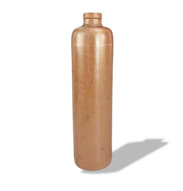 Vintage Old Salt Glazed Pottery Brown Clay Gin Bottle With Makers Mark Rustic