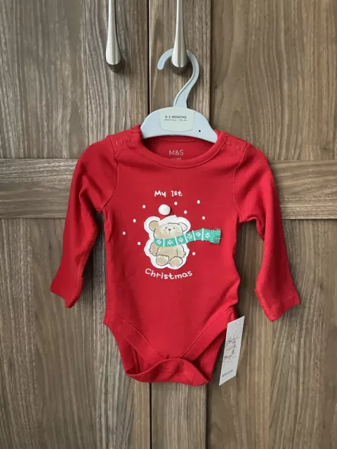 M&S Marks And Spencer Baby "My 1st Christmas" Bodysuit Vest 0-3 Months BNWT