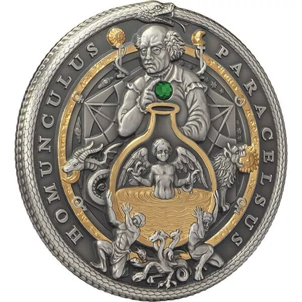 Paracelsus Alchemist 2 oz Antique finish Silver Coin 5$ Niue 2023