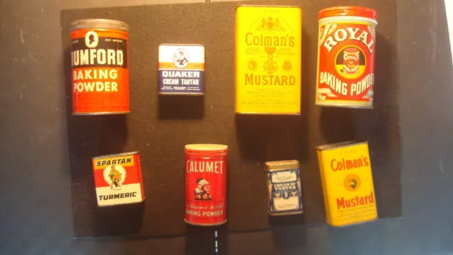 (8) Vintage - GENERAL STORE - Baking Powder, Mustard, Cream Tartar, - RARE Tins