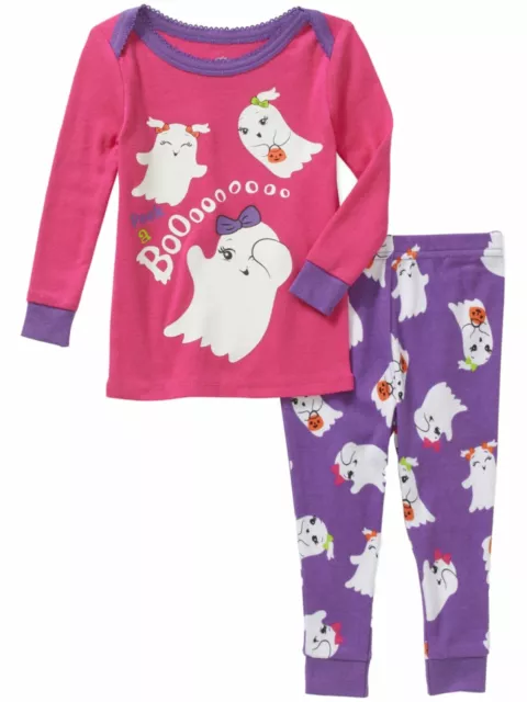 Infant Girls Pink Ghost Peek A Booooo Pajamas Halloween Sleep Set 6/9M