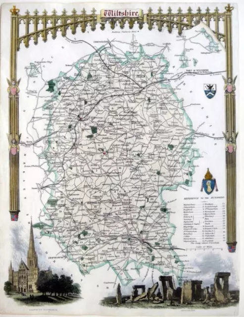 WILTSHIRE SALISBURY  BY THOMAS MOULE c1840 GENUINE ANTIQUE MAP WITH HAND COLOUR