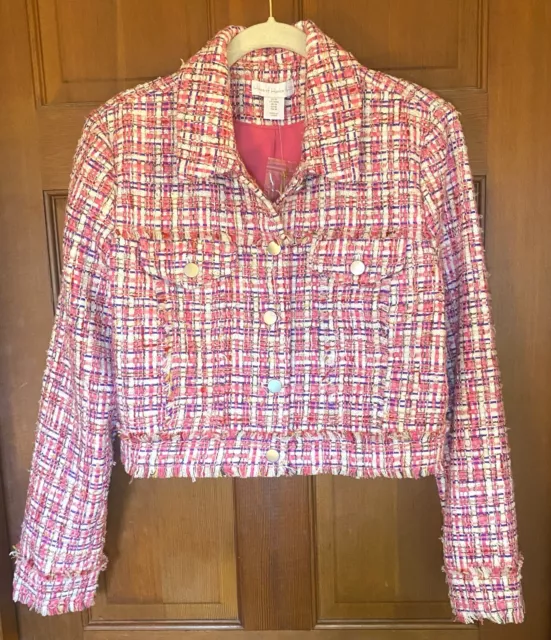 NWT Size M  L House of Harlow 1960  Tweed Crop Jacket Barbie Pink Womans Blazer