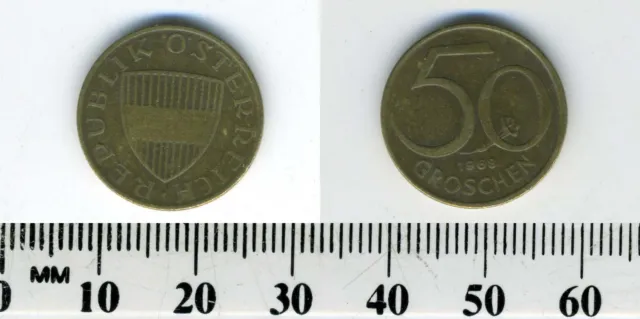 Austria 1968 - 50 Groschen Aluminum-Bronze Coin - Austrian Shield 5
