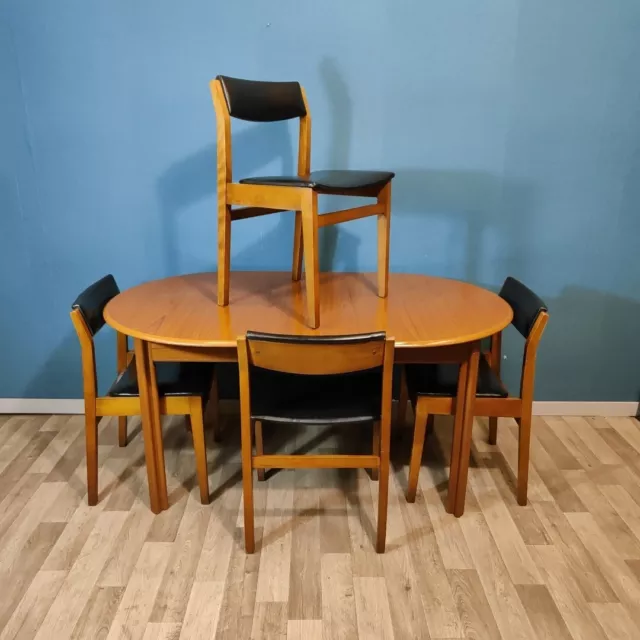 Teak Vaneer Dining Table And Leatherette Chairs Mid Century Modern Retro