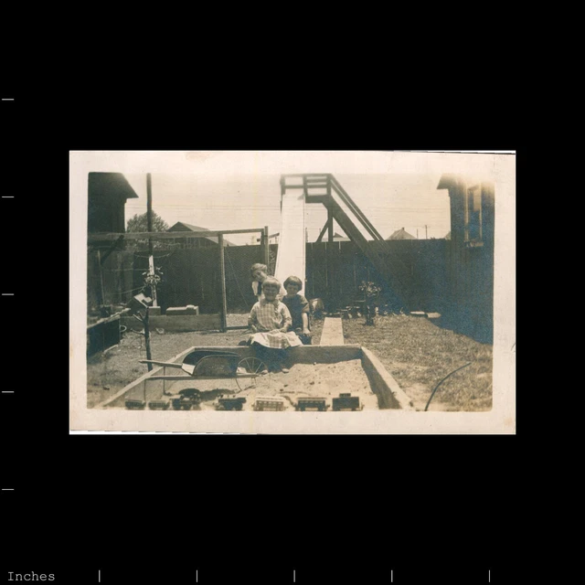 Old Vintage Photo CHILDREN PLAYGROUND SLIDE SANDBOX TOY TRAIN WHEELBARROW