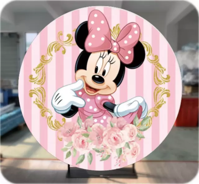 Personalise Round Minnie Mouse Backdrop Cover Girls Birthday Party Background