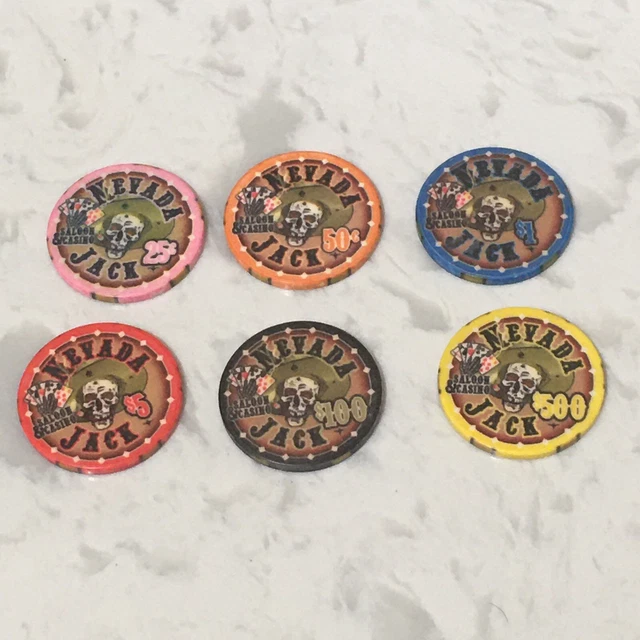 Nevada Jack Skulls 10 Gram Ceramic Poker Chips Sample Set 6 Chips Nevada Jack Skulls 10 Gram Ceramic Poker Chips Sample Set 6 Chips