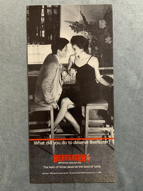 Beefeater - Vintage Print Ad - 1988 - 5.25" x 11 - Flirty man and woman - sexy