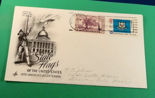 ARTCRAFT CACHET  FDC: Scott# 1637 CONNECTICUT-  STATE FLAGS OF AMERICA