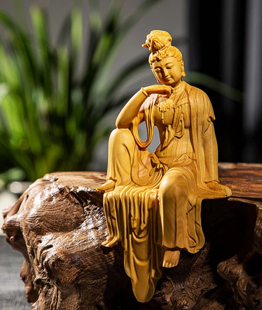13 X 6 X 4.5 CM Boxwood Carving Figurine: Kwan-yin Fairy Buddist