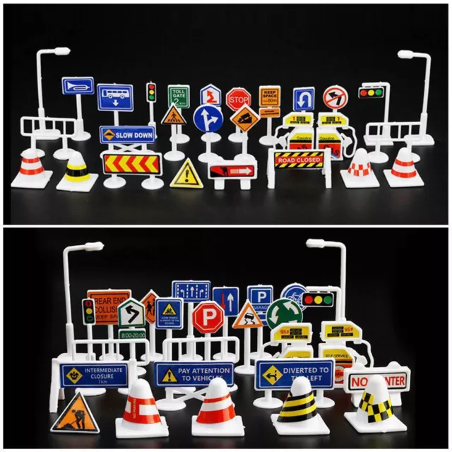 28Pcs Car Toy Accessories Traffic Road Sign Kids Children Play Learn Toy Game EW