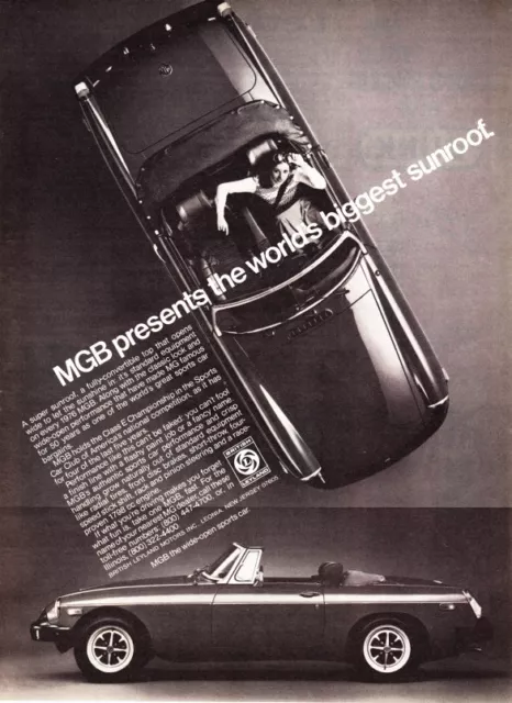 1976 MG MGB Convertible photo "World's Biggest Sunroof" promo print ad