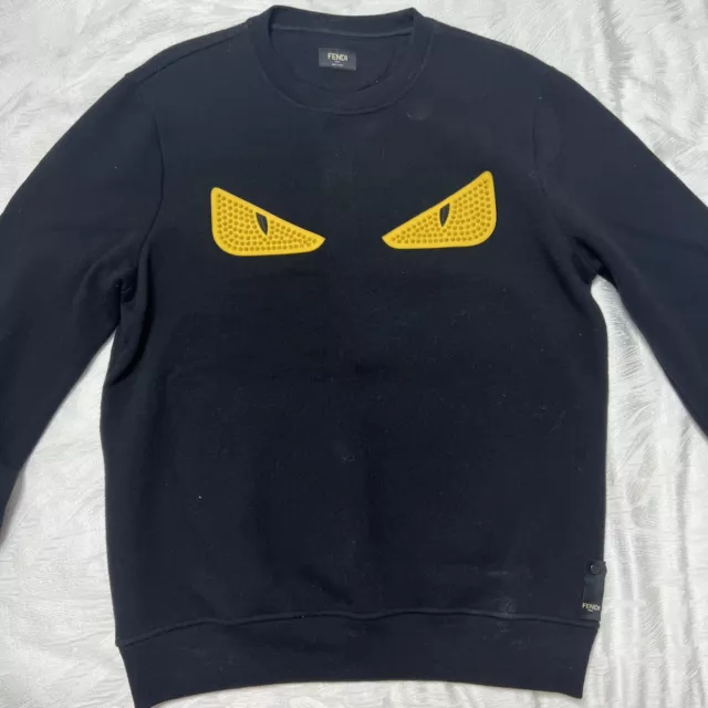 Fendi Monster Eyes Spikes Sweatshirt - Black and Yellow Medium