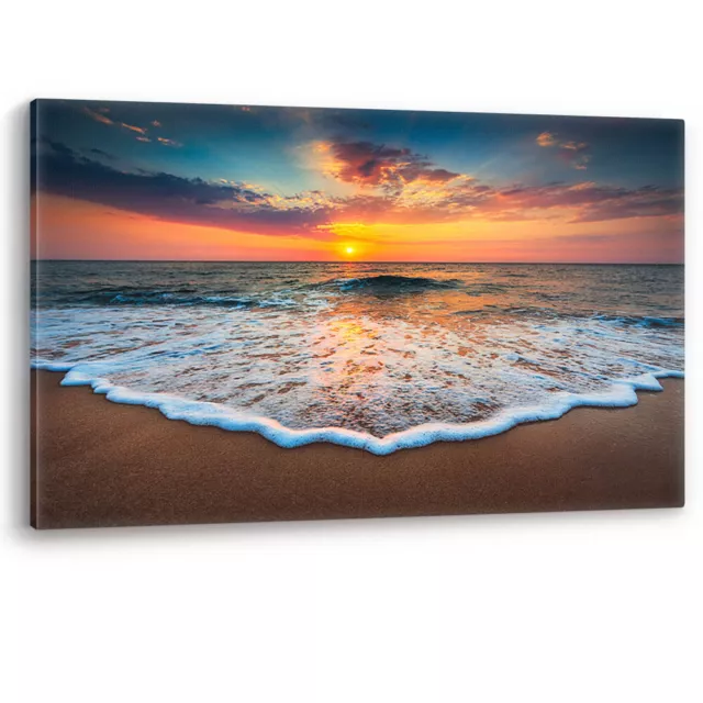 Sunrise on the Beach Ocean Waves Sand Canvas Wall Art Picture Print Large Sizes
