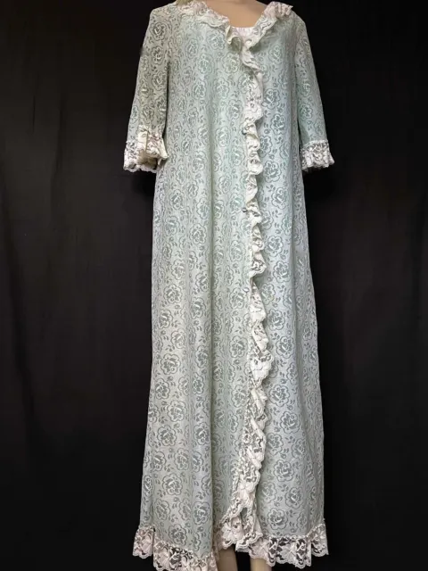 Vintage FLAIR LINGERIE Nylon Blue Lace Robe- Sz. Medium