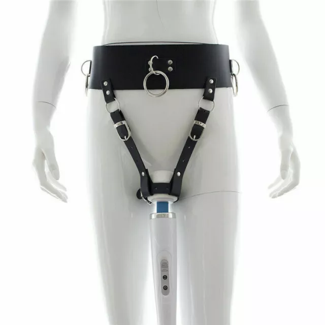 Bondage Real/PU Leather Female Harness Strap Wand Holder Chastity Belt Device SM