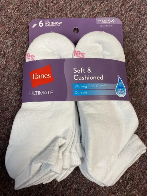 Hanes Premium Women's 6 Pair Cool & Comfortable No Show Socks Size 5-9  X-Temp