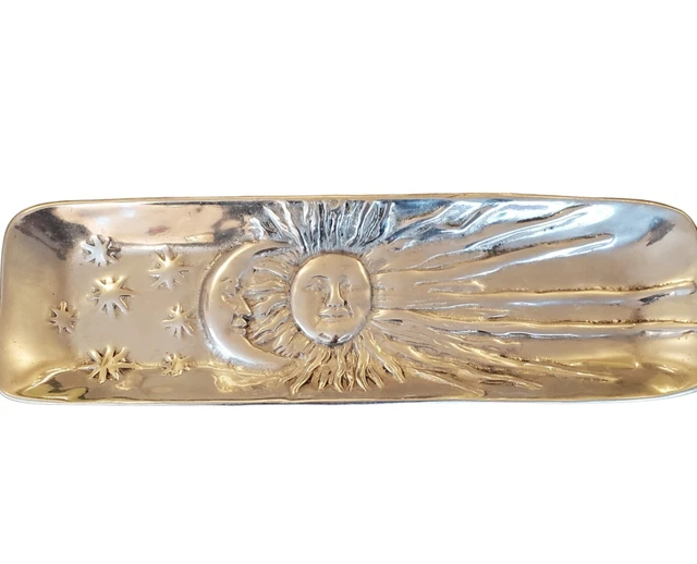 Celestial Pewter Tray Baguette Bread Platter Mexican Sun Moon Stars Celestial Pewter Tray Baguette Bread Platter Mexican Sun Moon Stars
