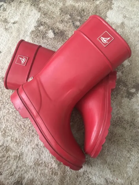 SPERRY TOP-SIDER Rubber Rain Boots Youth 2 Pelican Red Waterproof Lined Splash