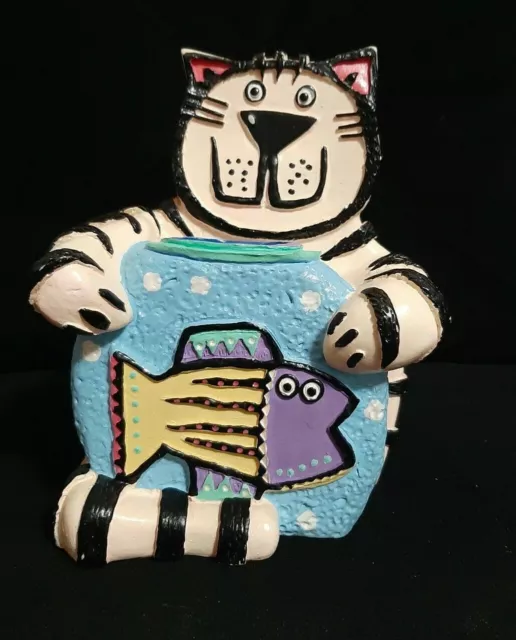 Vintage Figi Graphics Cat With Aquarium + Fish Coin Bank Pre-Owned