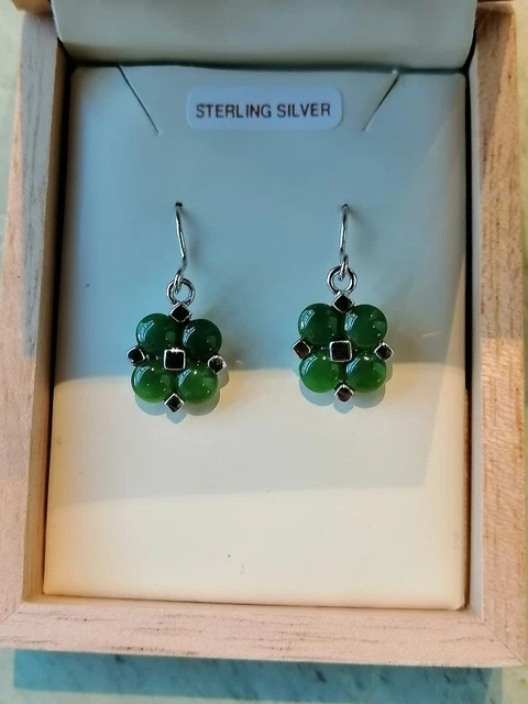New zealand designs Jade Flower Sterling silver Earrings 12mm