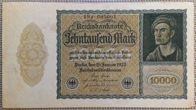 10.000 Mark 1922 Reichsbanknote, Geldschein Deutschland, VF- XF °