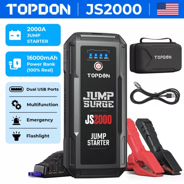 TOPDON JS2000 Jump Starter-Car Lithium-ion Battery 2000A Booster Box Power Bank