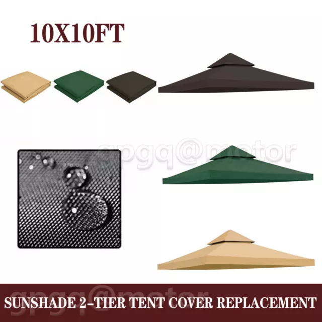 10'x10' Waterproof Gazebo 2 Tier Top Replacement Canopy UV Sunshade Patio Cover 2
