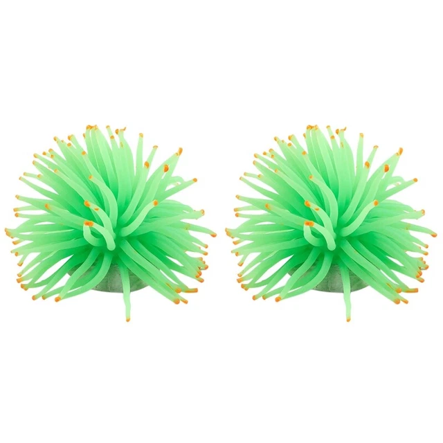 2X Acuario Decorativo Silicona Verde Anémonas de Mar Revestidor de Pescado Decoración A9P3
