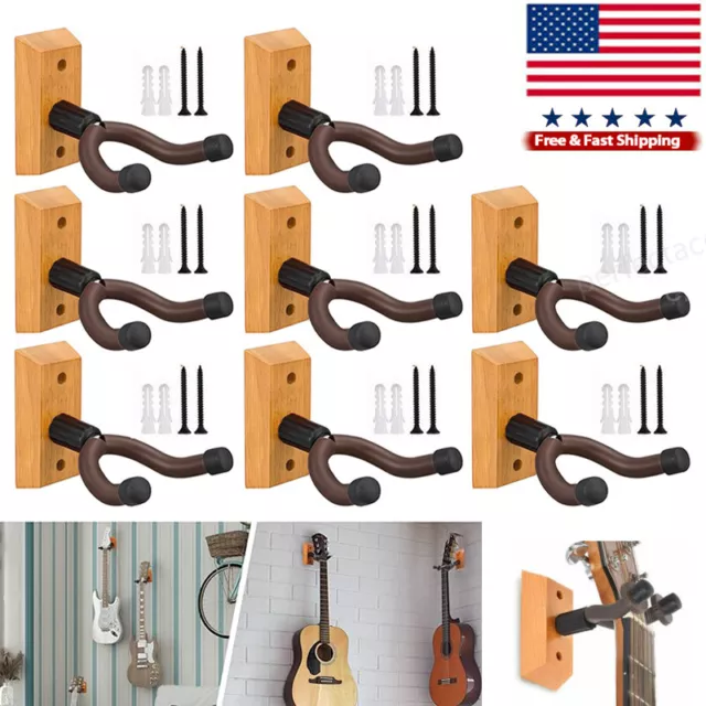 8 Pack Guitar Hanger Holder Stand Wall Mount Keep Adjustable Hook Display Rack