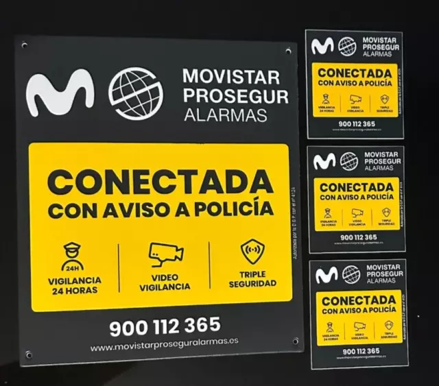 Cartel Disuasorio Grande + 3 Pegatinas Movistar Prosegur Alarma