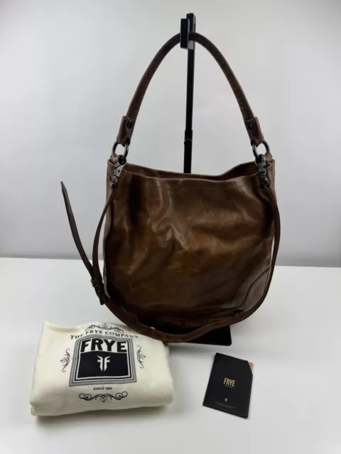 FRYE MELISSA LARGE Hobo Brown Leather Handbag Shoulder Bag Crossbody ...