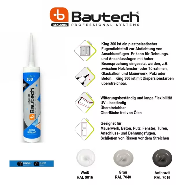 Bautech KG 300 Acryl Dichtstoff dauerelastisch Premium Maler Acryl 310 ml