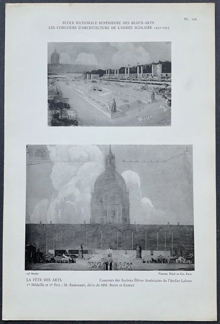 Architecture La fête des Arts by Remondet 1933 engraving