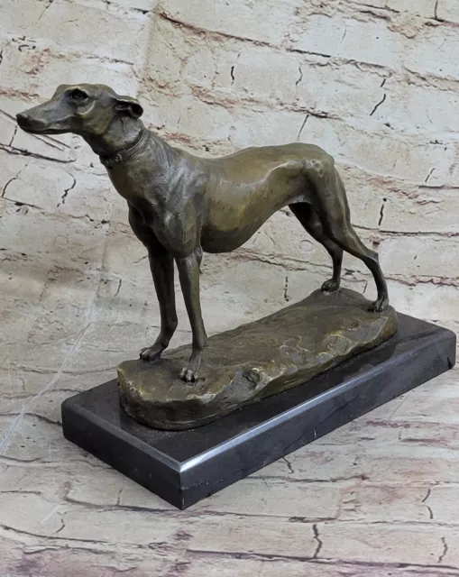 Vintage Bronzo Metallo Levriero Whippet Cane Statua Scultura Statuina Grande