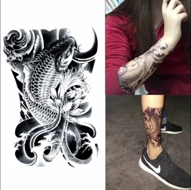 Waterproof Black Carp Graphic Temporary Tattoo Body Art Stickers Removable