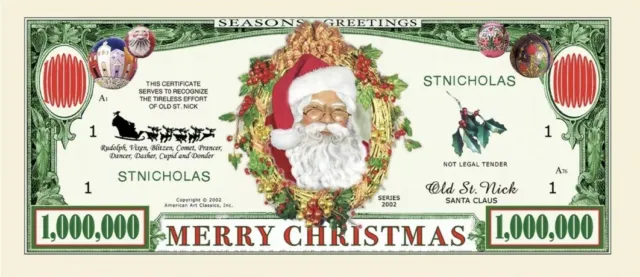 ✅ Merry Christmas Holiday Santa Money 25 Pack 1 Million Dollar Bills Novelty ✅ 2