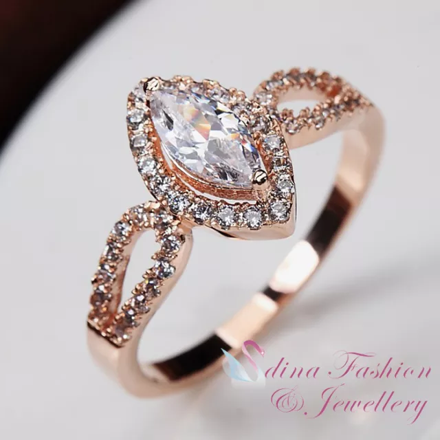 18K Rose Gold Plated Cubic Zirconia Studded Rhombus Shaped Ring Jewellery