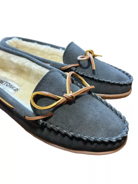 MINNETONKA HARD SOLE Slipper Moccasin Shoe Women's Size 8.5 Gray Soft ...